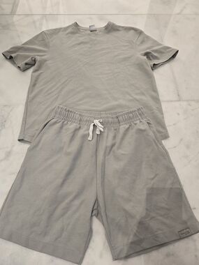 Zara Light Gray Mens  Set - Short Sleeve Top & Drawstring Shorts